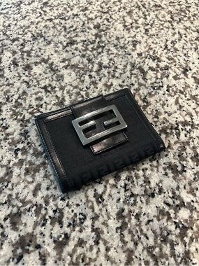 ❌ SOLD ❌ Fendi Black FF Logo Card Holder with Silver-Tone Buckle